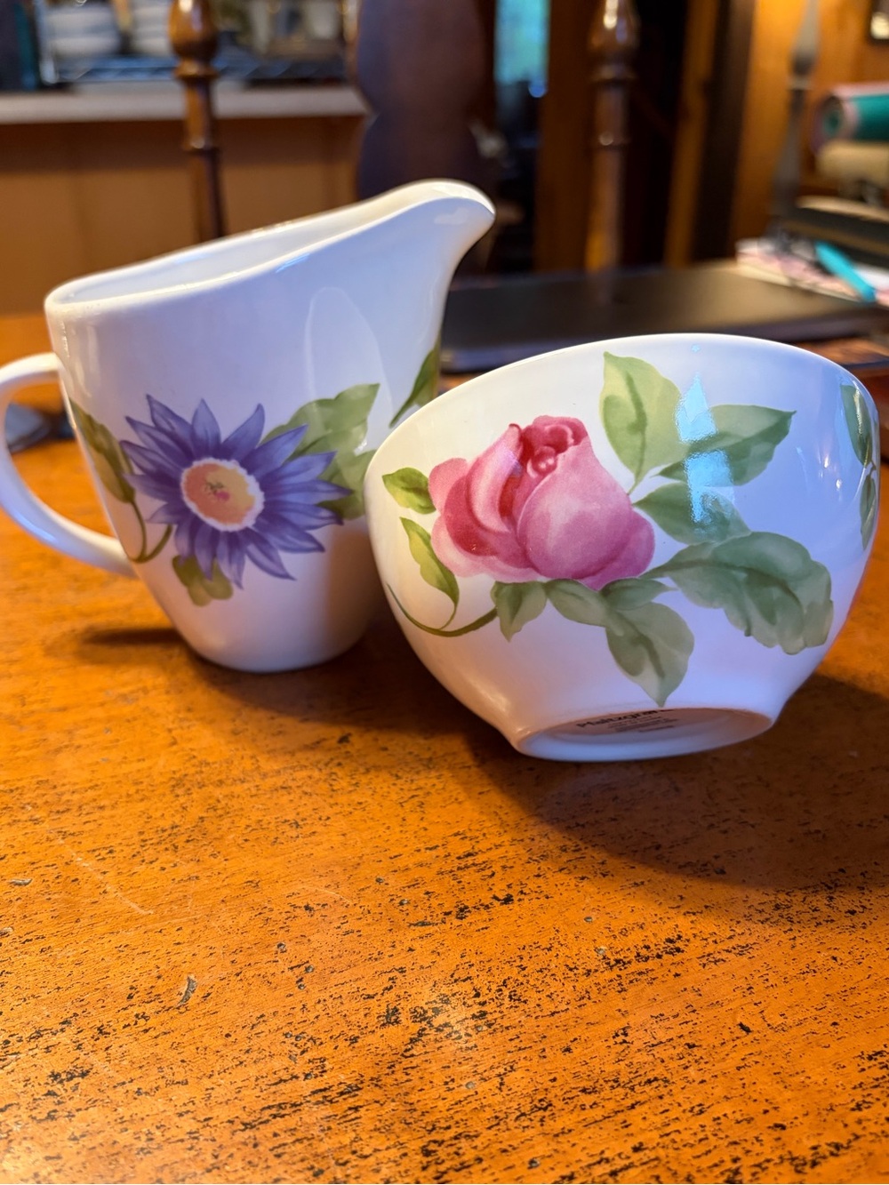 Pfaltzgraff Emma Floral Creamer and Sugar Bowl Pink & Purple